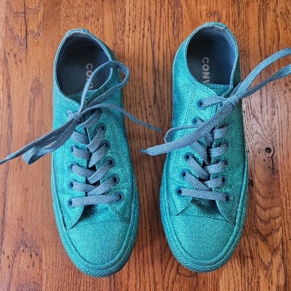 Converse Chuck Taylor All Star Brittany Glitter Green Sneakers Low Womens 7 - Picture 2 of 8